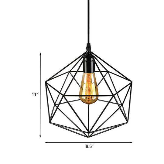 Geometric Metal Pendant Light - Industrial Living Room Hanging Light in Black/White - 3 Sizes Available