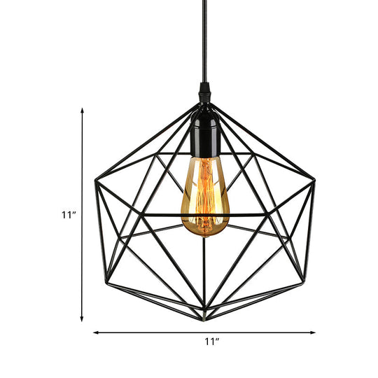 Geometric Metal Pendant Light - Industrial Living Room Hanging Light in Black/White - 3 Sizes Available