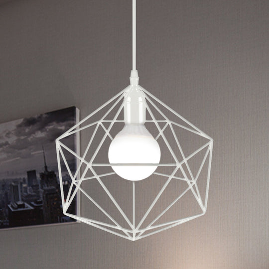 Industrial Geometric Metal Pendant Light - 1 Black/White 7/8.5/11 W For Living Room White / 7