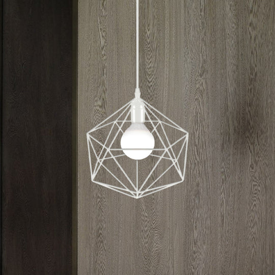 Geometric Metal Pendant Light - Industrial Living Room Hanging Light in Black/White - 3 Sizes Available