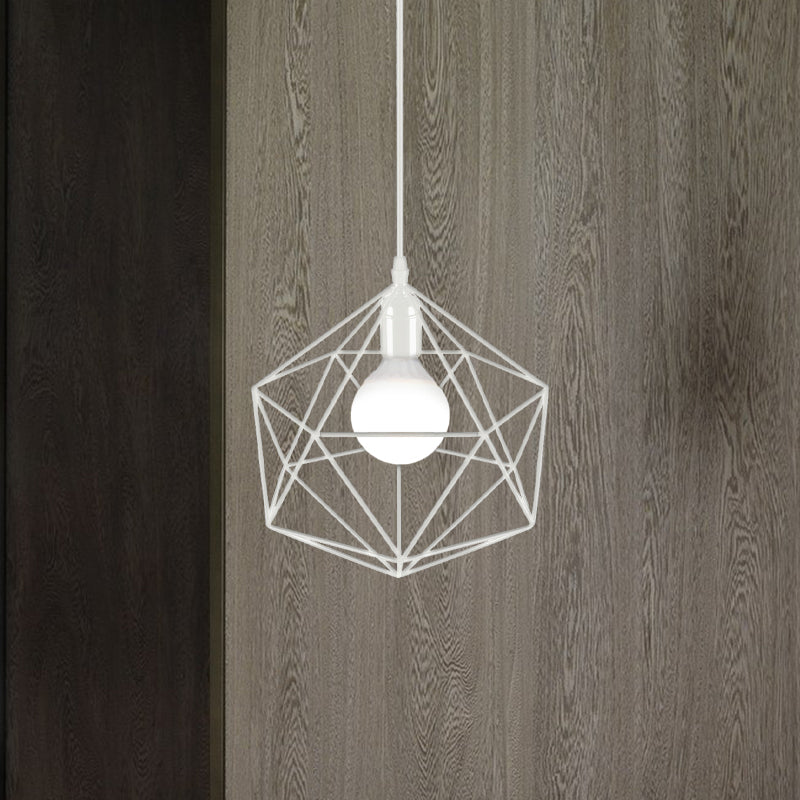 Industrial Geometric Metal Pendant Light - 1 Black/White 7/8.5/11 W For Living Room