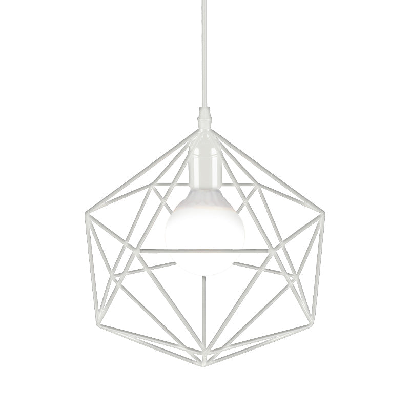 Geometric Metal Pendant Light - Industrial Living Room Hanging Light in Black/White - 3 Sizes Available