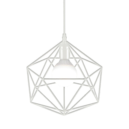 Geometric Metal Pendant Light - Industrial Living Room Hanging Light in Black/White - 3 Sizes Available