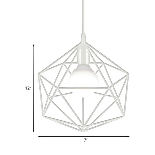 Geometric Metal Pendant Light - Industrial Living Room Hanging Light in Black/White - 3 Sizes Available