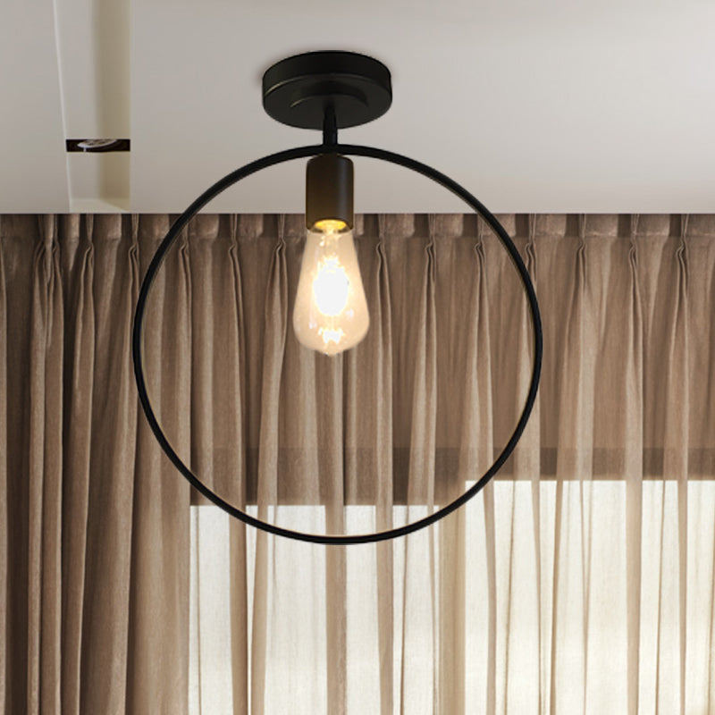 Sleek Black Metal Ring Shaped Flush Mount Ceiling Light - Ideal For Bedroom And Industrial Lofts