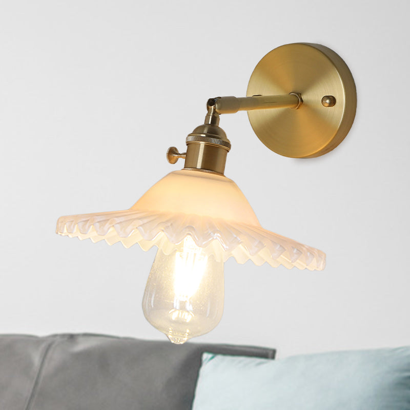 Frosted Glass Wall Sconce Light - Industrial Brass Scalloped Living Room Fixture