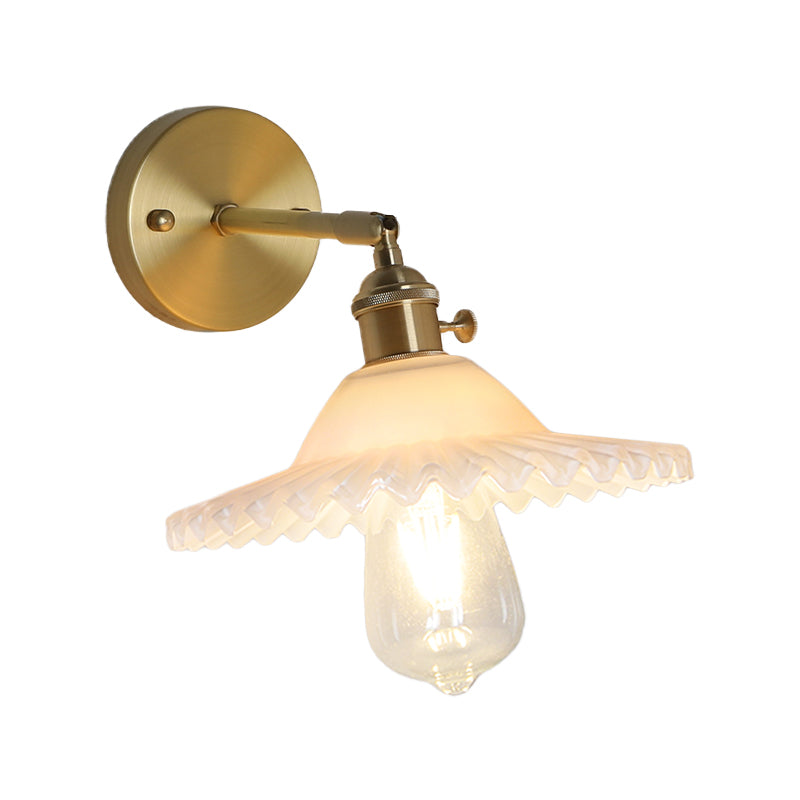 Frosted Glass Wall Sconce Light - Industrial Brass Scalloped Living Room Fixture