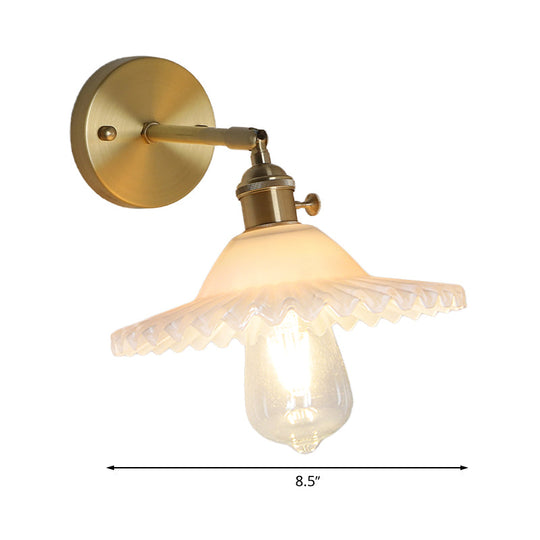 Frosted Glass Wall Sconce Light - Industrial Brass Scalloped Living Room Fixture