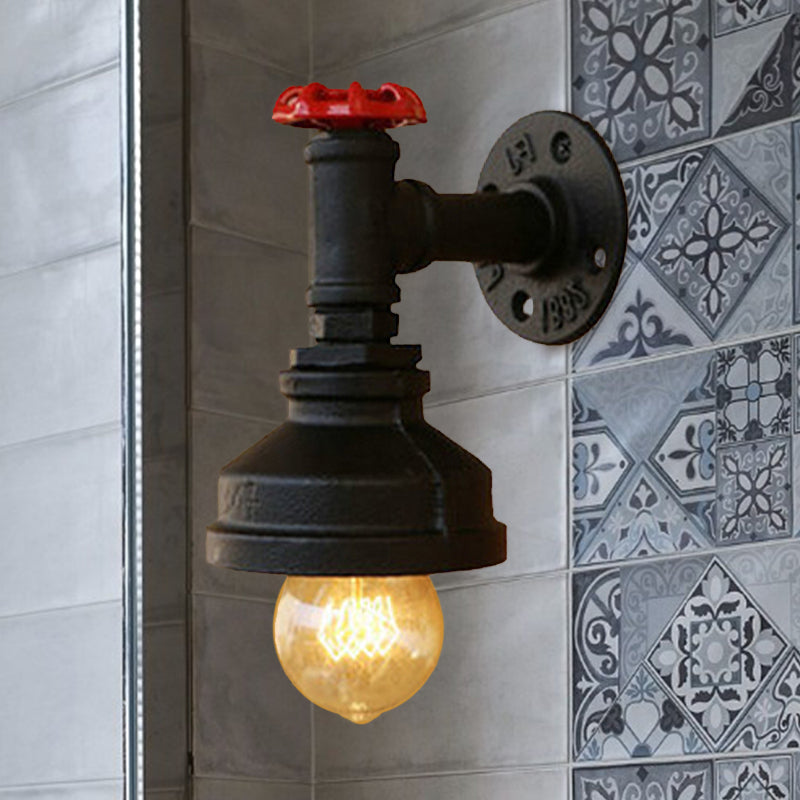 Industrial Rustic Mini Wall Sconce With Valve Wheel And Metallic Finish - 1 Light For Bedrooms