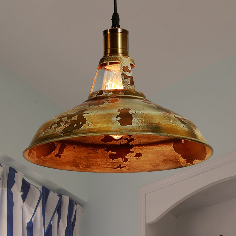 Rustic Barn Ceiling Pendant Lamp: 1-Light Wrought Iron Hanging Light In Rust Perfect For Restaurants