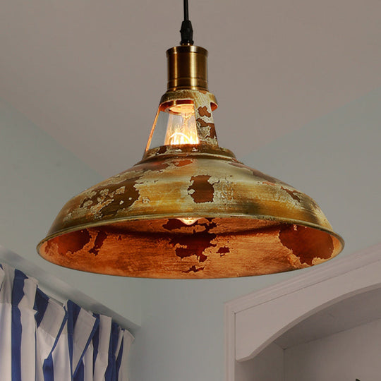 Rustic Barn Ceiling Pendant Lamp: 1-Light Wrought Iron Hanging Light In Rust Perfect For Restaurants