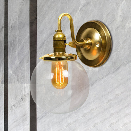 Industrial Brass Wall Sconce With Clear Glass Shade For Dining Room Lighting