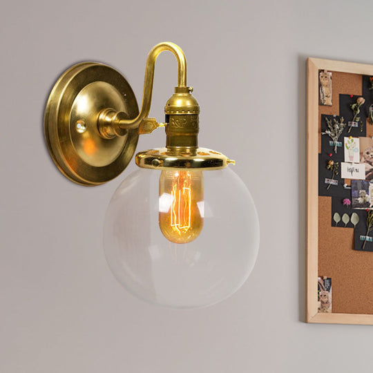 Industrial Brass Wall Sconce With Clear Glass Shade For Dining Room Lighting