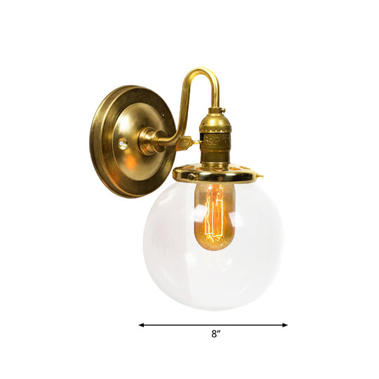 Industrial Brass Wall Sconce With Clear Glass Shade For Dining Room Lighting