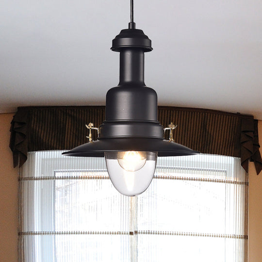 Nautical Style 1-Light Flat Shade Pendant Lamp In Black/White Finish - Perfect For Your Kitchen