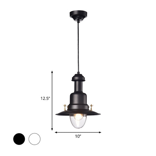 Nautical Style Flat Shade Pendant Lamp - 1 Light Metallic Suspended Light, Black/White Finish for Kitchen