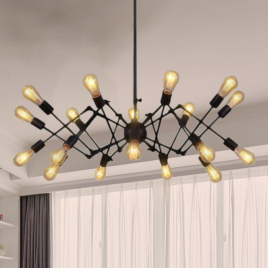 Vintage Style Black Spider Metal Hanging Ceiling Light - Adjustable Chandelier for Restaurants