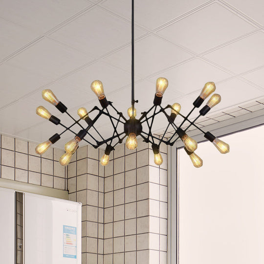 Vintage Style Black Spider Metal Hanging Ceiling Light - Adjustable Chandelier for Restaurants