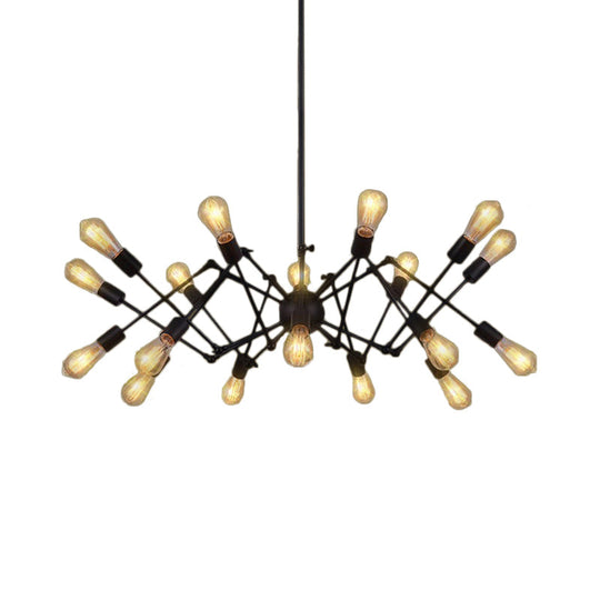 Vintage Style Black Spider Metal Hanging Ceiling Light - Adjustable Chandelier for Restaurants