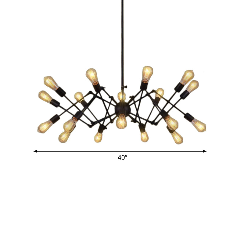 Vintage Style Black Spider Metal Hanging Ceiling Light - Adjustable Chandelier for Restaurants