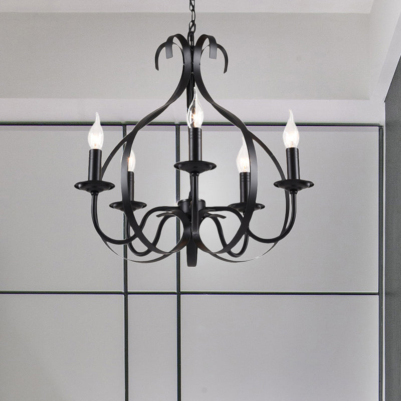 Industrial Iron Chandelier Lamp: Adjustable Flameless Candle Pendant Lighting, 6 Bulbs, Black Finish