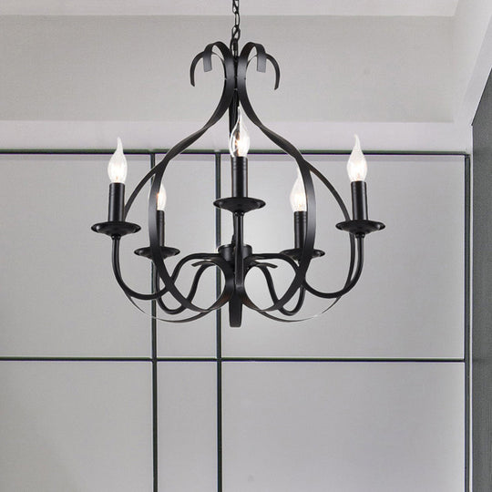 Industrial Iron Chandelier Lamp: Adjustable Flameless Candle Pendant Lighting, 6 Bulbs, Black Finish