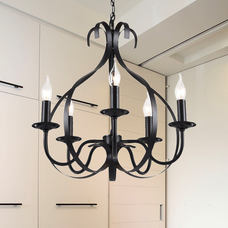 Industrial Iron Chandelier Lamp: Adjustable Flameless Candle Pendant Lighting, 6 Bulbs, Black Finish