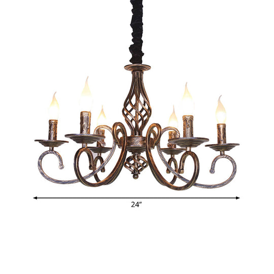 Vintage Stylish Chandelier Lamp with 6 Bulbs, Wrought Iron Hanging Lighting in Bronze