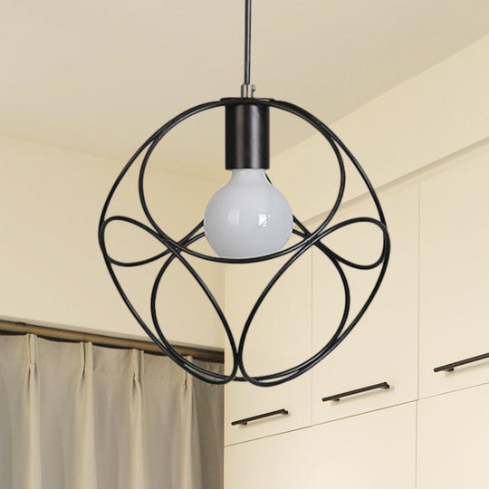 Industrial Style Metal Pendant Light with Cage Shade - White/Black Square Design, Ideal for Indoor Spaces