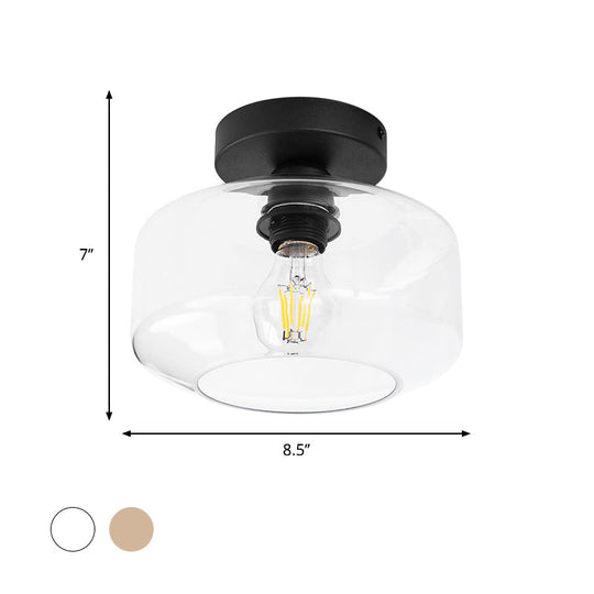 Sleek Industrial Drum Shade Semi Flush Light In Black With Clear/Amber Glass Perfect For Foyer