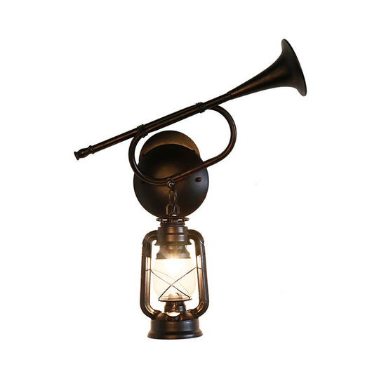 Coastal Lantern Wall Sconce Light In Bronze With Clear Glass And Trumpet Design