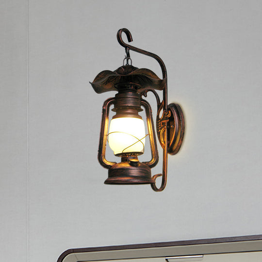 Industrial Opal Glass Antique Copper Sconce Wall Lamp With Kerosene-Inspired 1-Light Fixture