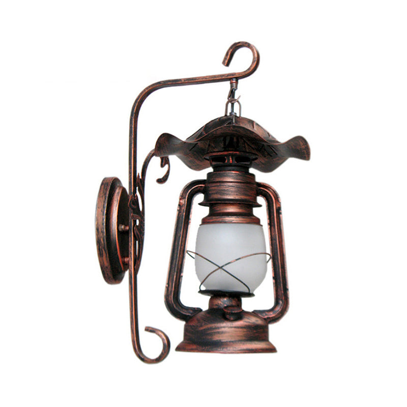 Industrial Opal Glass Antique Copper Sconce Wall Lamp With Kerosene-Inspired 1-Light Fixture