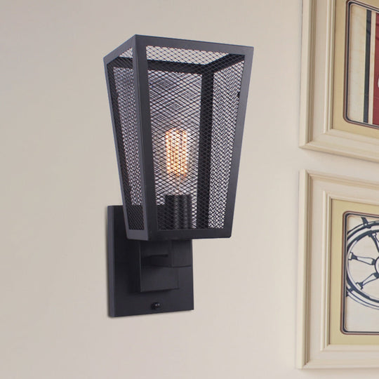 Industrial Style Wall Sconce: Wire Mesh Light With Black Metal Finish Perfect For Stairways