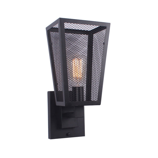 Industrial Style Wall Sconce: Wire Mesh Light With Black Metal Finish Perfect For Stairways