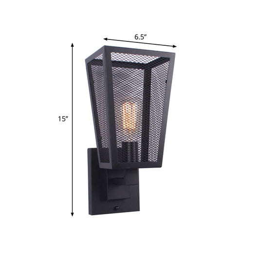 Industrial Style Wall Sconce: Wire Mesh Light With Black Metal Finish Perfect For Stairways