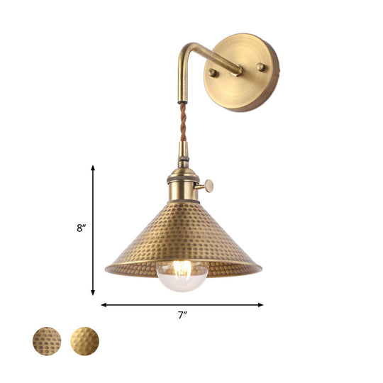 Hammered Cone Metal Wall Lamp - Industrial Sconce Light Fixture (1 Head) Antique Brass/Brushed Brass