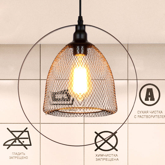 Industrial Black Metal Pendant Light For Living Rooms / Dome