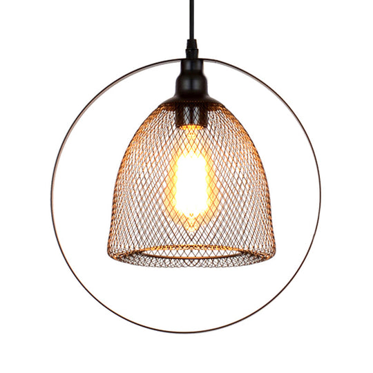 Industrial Metal Hanging Pendant Light in Black for Living Room - Single Bell/Dome Design