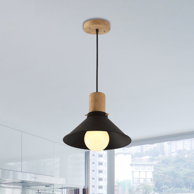 Metallic Black Pendant Lamp with Cone/Saucer Shade and Contemporary Design for Living Room