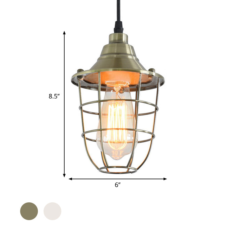 Vintage Industrial Wire Cage Bedside Hanging Light - Brass/Chrome Finish Mini Pendant Lamp