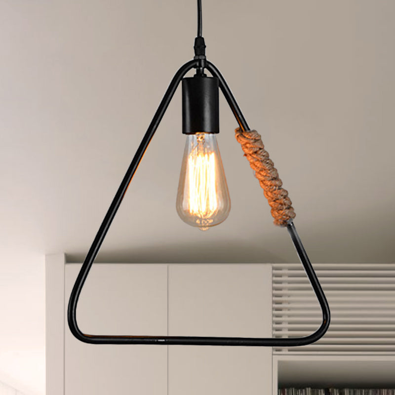 Black Industrial Rustic Metal Hanging Ceiling Light With Triangle Shaped Suspension - Farmhouse