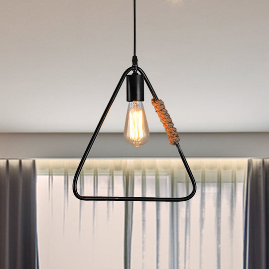 Rustic Black Triangle Hanging Ceiling Light - Industrial Farmhouse Suspension Lamp