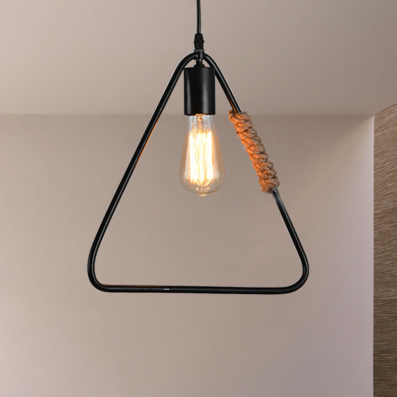 Rustic Black Triangle Hanging Ceiling Light - Industrial Farmhouse Suspension Lamp