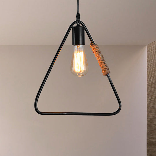 Black Industrial Rustic Metal Hanging Ceiling Light With Triangle Shaped Suspension - Farmhouse