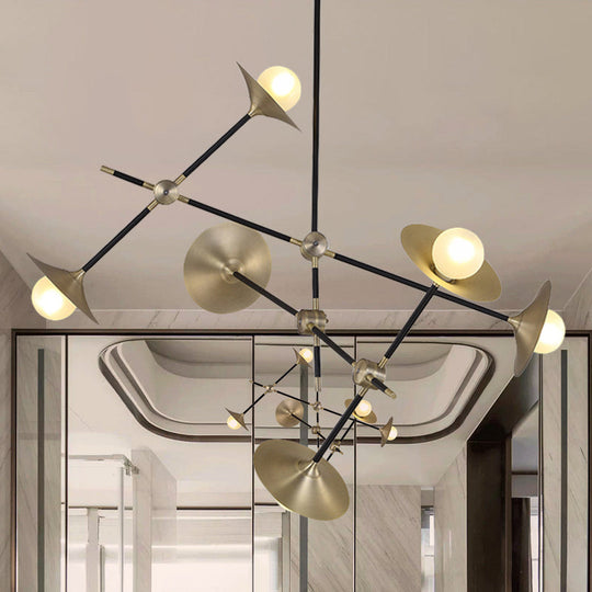 Contemporary Brass 3/6/12-Light Flared Shade Hanging Metal Suspension Chandelier Lamp