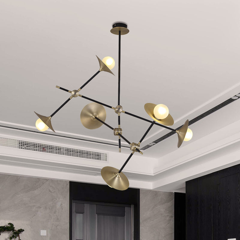 Contemporary Brass Hanging Chandelier With Flared Shade - 3/6/12 Lights Metal Suspension Lamp