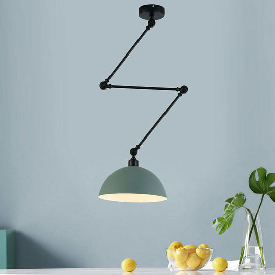 Industrial Style Metal Kitchen Pendant Lamp - Domed Green/Yellow 1-Light Suspension With Extendable