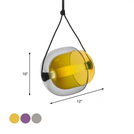 Janine - Modern Candy-Shaped Pendant Light Modern Clear Glass 1 Light Led Hanging Ceiling Lamp in Grey/Yellow/Purple with Cord