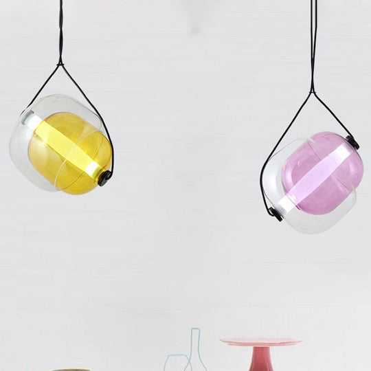 Janine - Modern Candy-Shaped Pendant Light Modern Clear Glass 1 Light Led Hanging Ceiling Lamp in Grey/Yellow/Purple with Cord